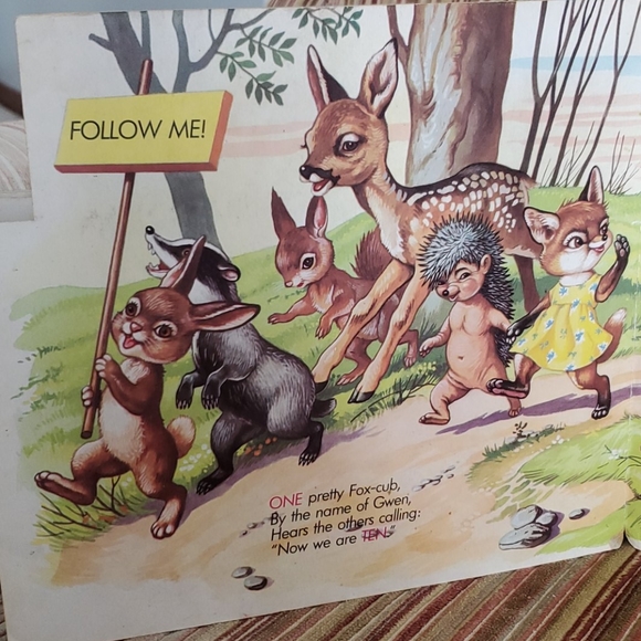 VTG Book "Ten Little Foxes" London Woodland Whimsical Animals OLD Hardboard Bird - Picture 10 of 16